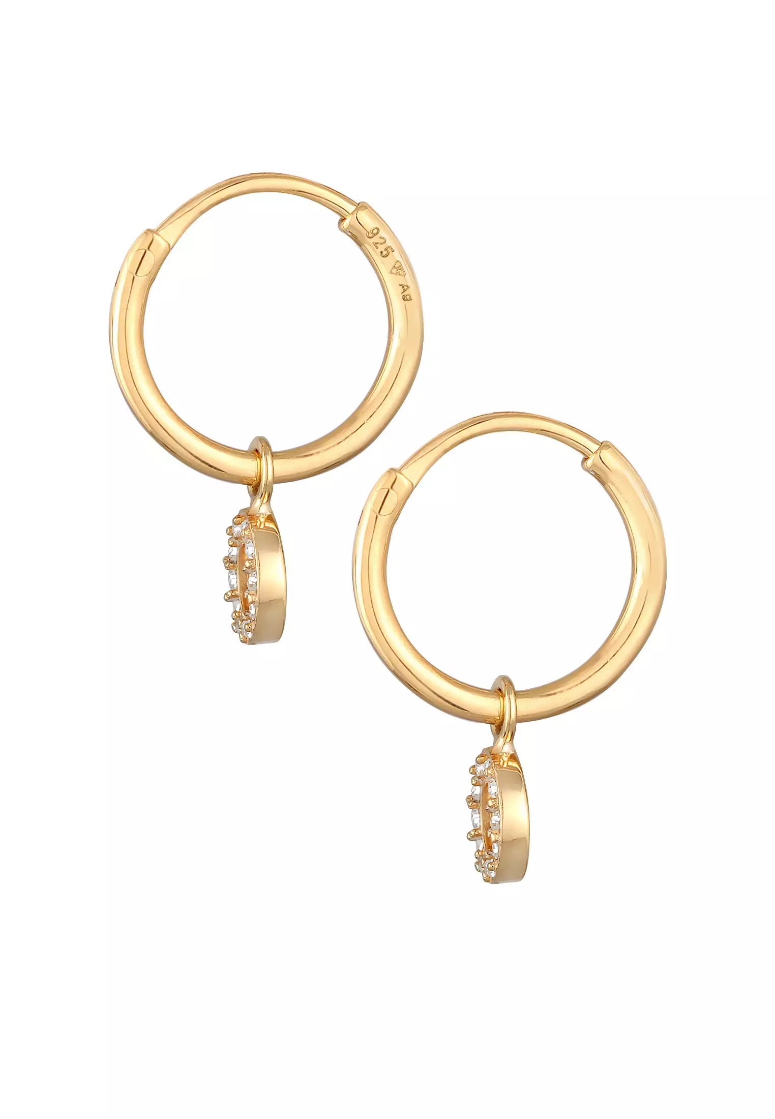 Earrings Creoles Pendant Round Crystals Gold Plated