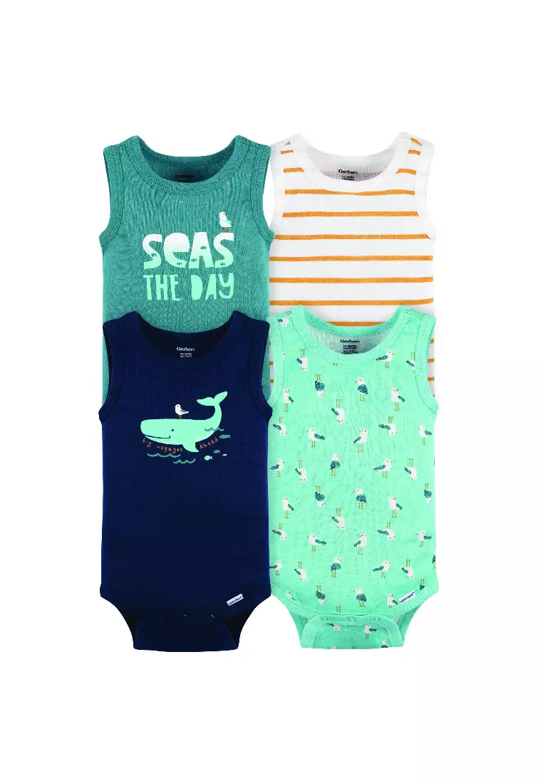 Buy Gerber Childrenswear Gerber 4 Pack Baby Boy Sea Sleeveless Onesies