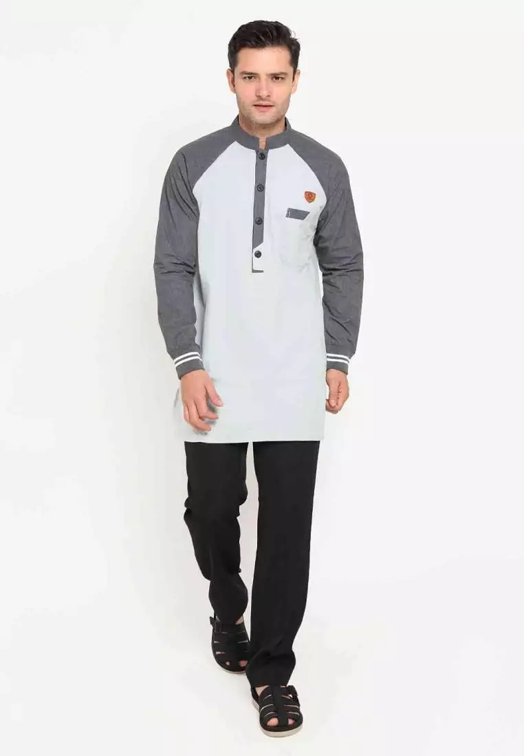 Zayidan Baju Koko Gamis Muslim Pria - Bariq Ribs Silver