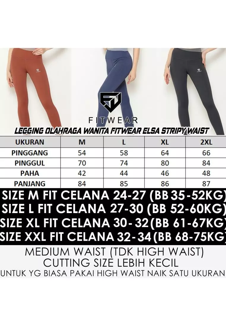 Fitwear -  Legging Olahraga Wanita ELSA STRIPY WAIST - TERACOTTA