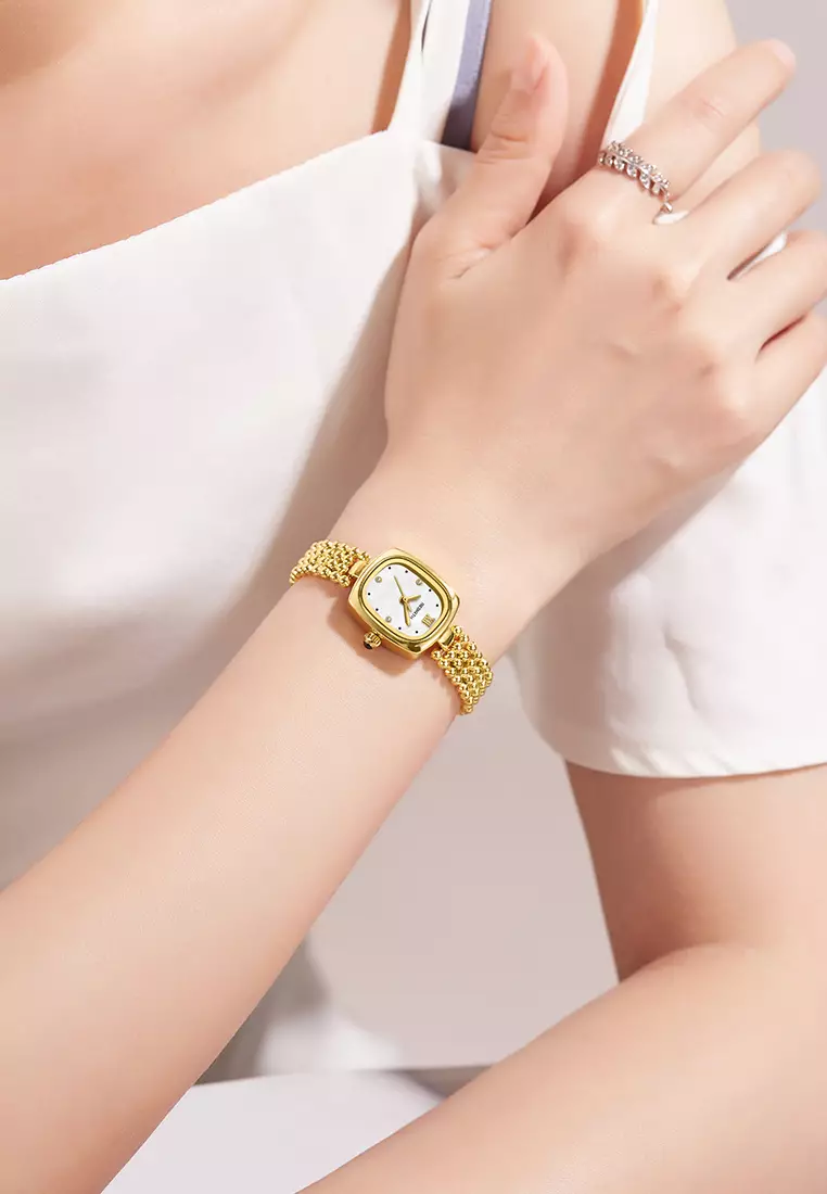Jam Tangan Wanita Korea Elegan Jam Gelang Wanita Anti Air Tali Gelang Jam Tangan Cewek Original gold white