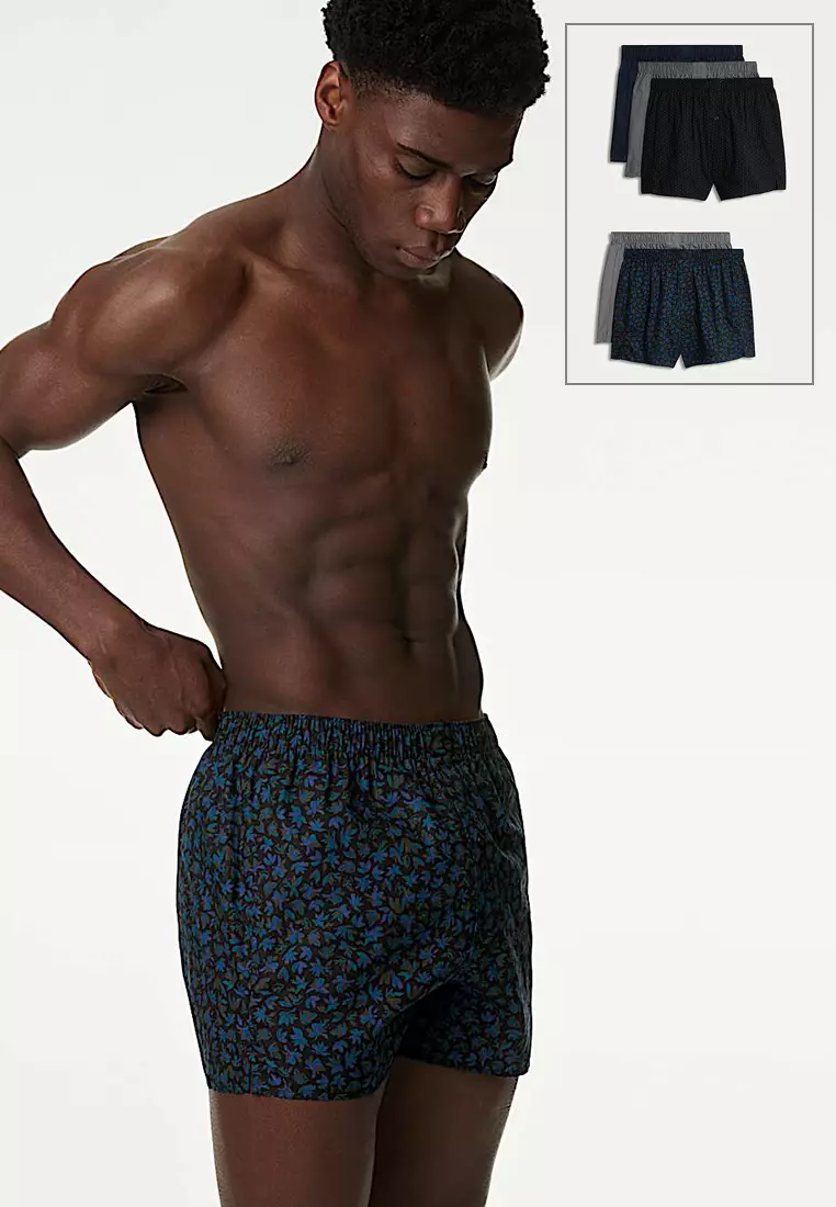 5pk Pure Cotton Floral Woven Boxers