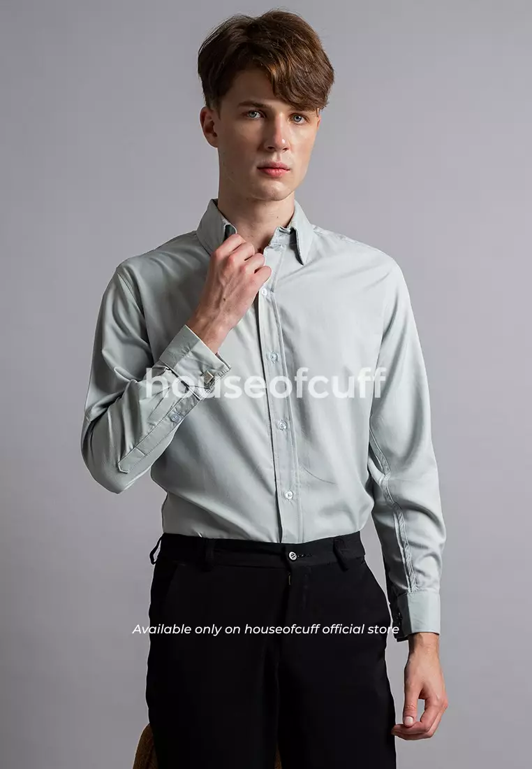 Houseofcuff Kemeja Kerja Formal Pria Model French Cuff / Double Cuff Dengan Cufflinks Warna Mint ( Incl.Collar bar + Cufflinks )
