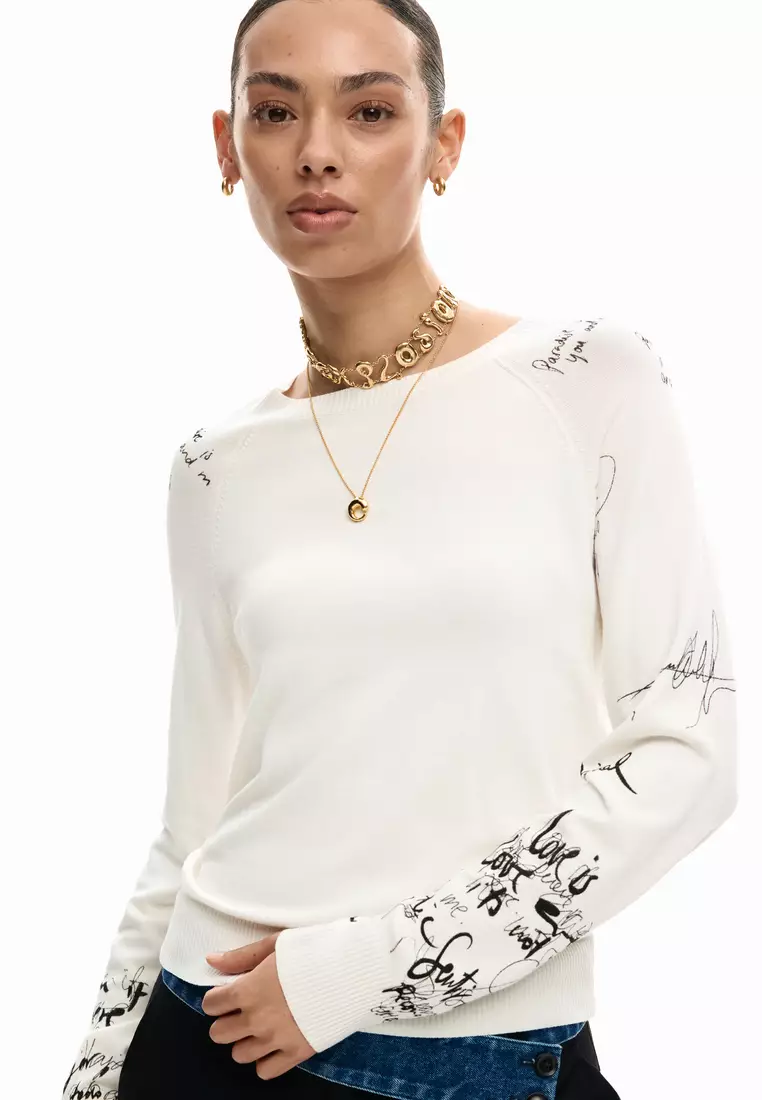 Lettering sleeve sweater