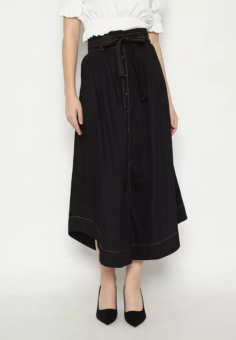 Plain Skirt With Belt Adjustable In Black By Brilliant Girl Warna HITAM