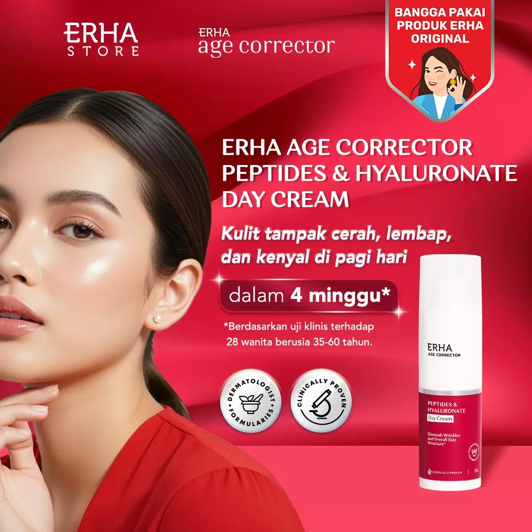 ERHA Age Corrector Peptides & Hyaluronate Day Cream 30g - Pelembap Pagi Anti Aging | Melembabkan | Mencerahkan | Melindungi | Meratakan Warna Kulit | Samarkan Garis Halus Keriput Kerutan | Moisturizer | Anti Penuaan | Pelembab