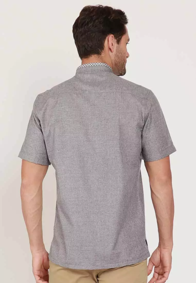 KOKO HAFZAH GREY Kemeja Casual Formal Pria Lengan Pendek SS - Baju Atasan Top Man Muslim Shirt