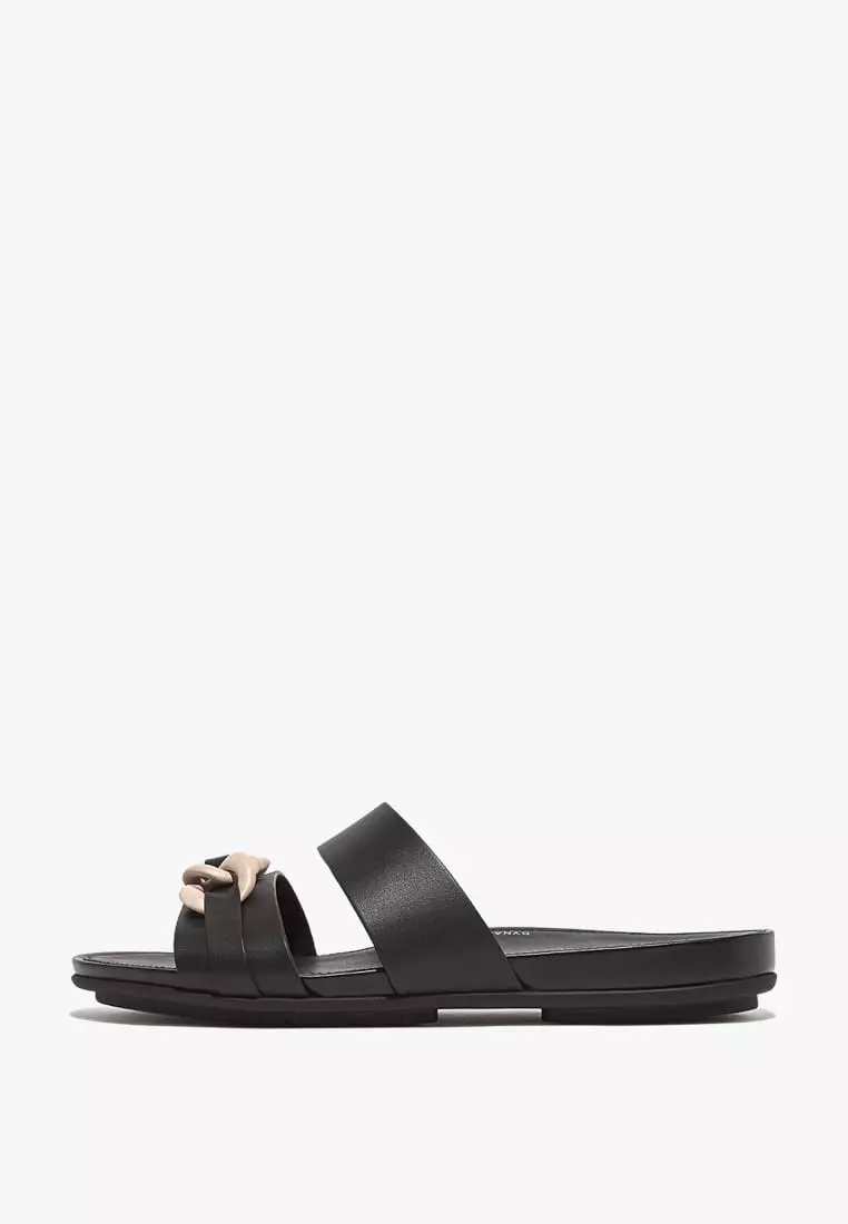 Discount on Fitflop  shoes - SKU: Gracie Rubber-Chain Leather Two-Bar Slides - Black