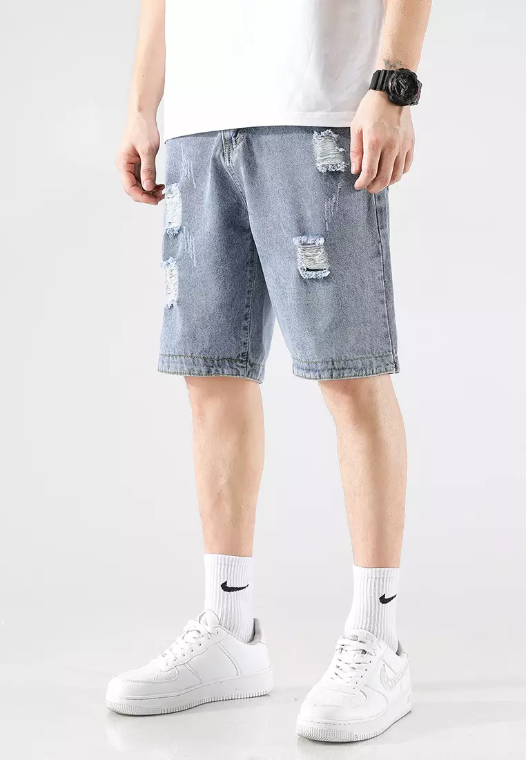 Mens denim distressed on sale shorts