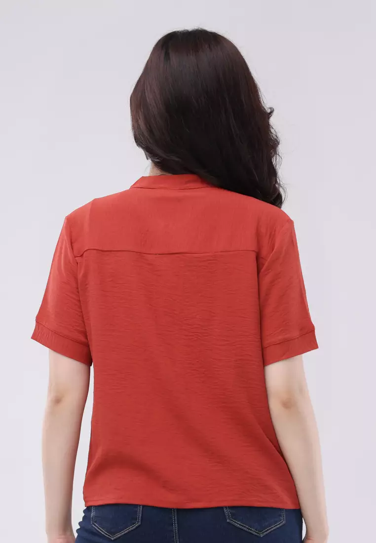 Linen Wrinkles Short Sleeves Chinese Collar Blouse