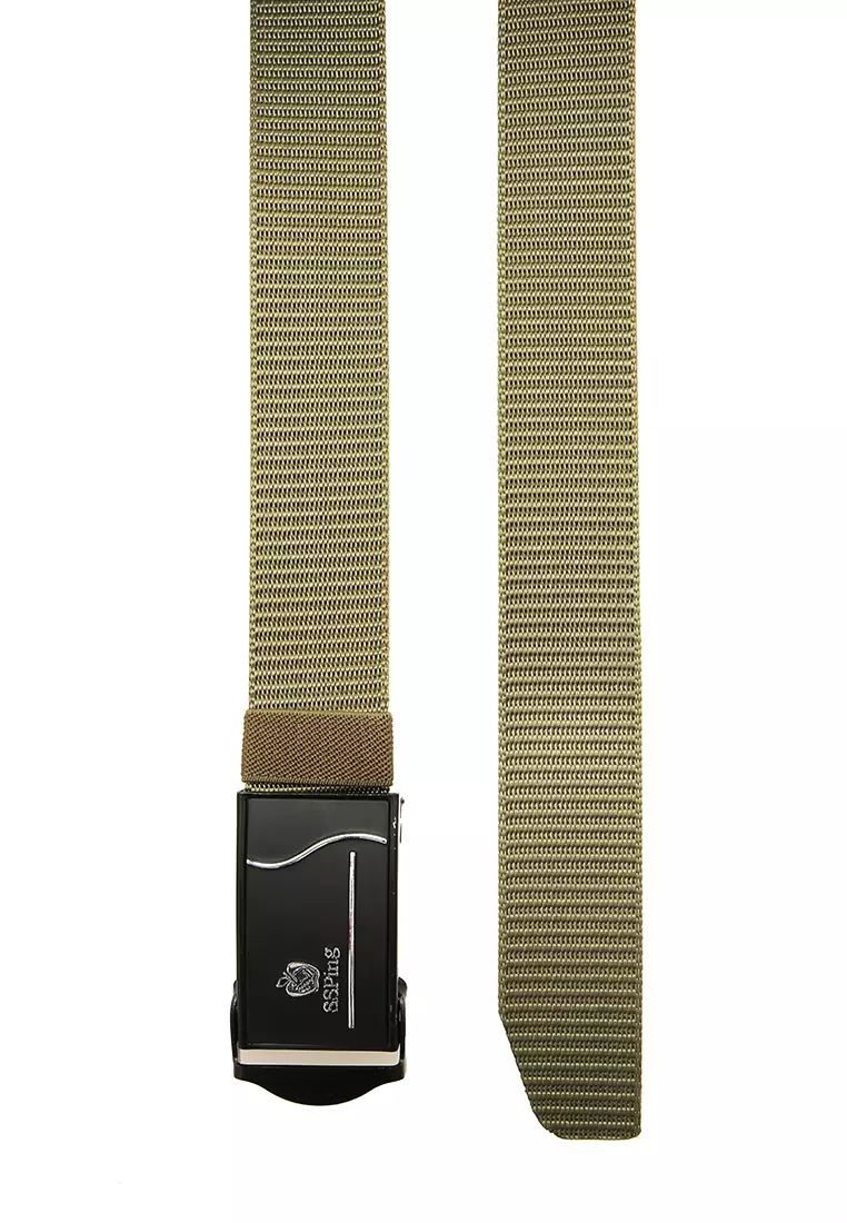 Ilo Aksesoris Fashion Pria Casual Belt Desain Simple Model Jepit Ikat Pinggang Material Canvas ORIGINAL - Green