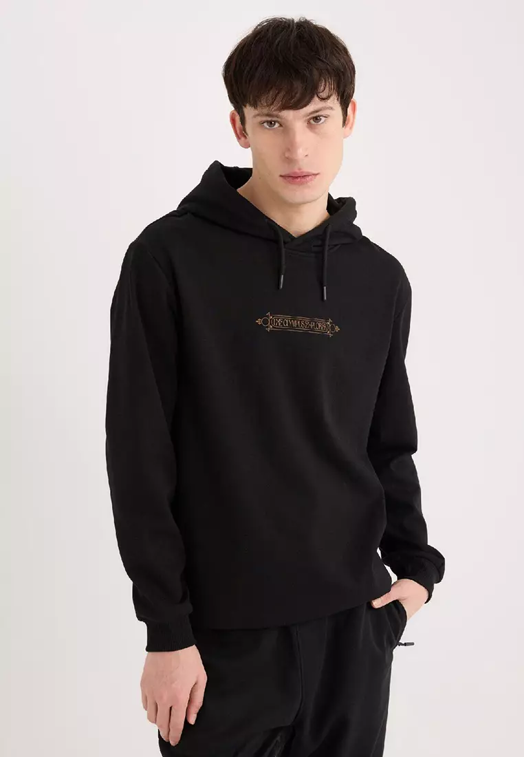 Regular Fit Hooded Back Printed Sweatshirt