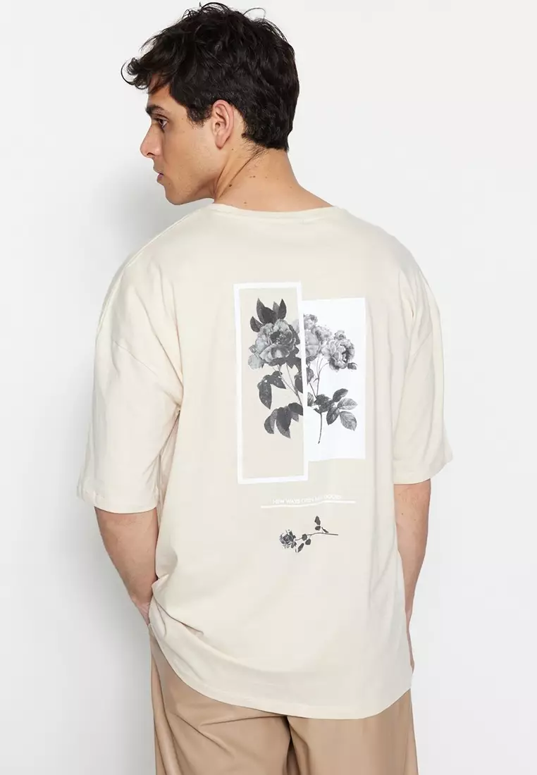Oversized Crew Neck Floral Print Short Sleeve T-Shirt