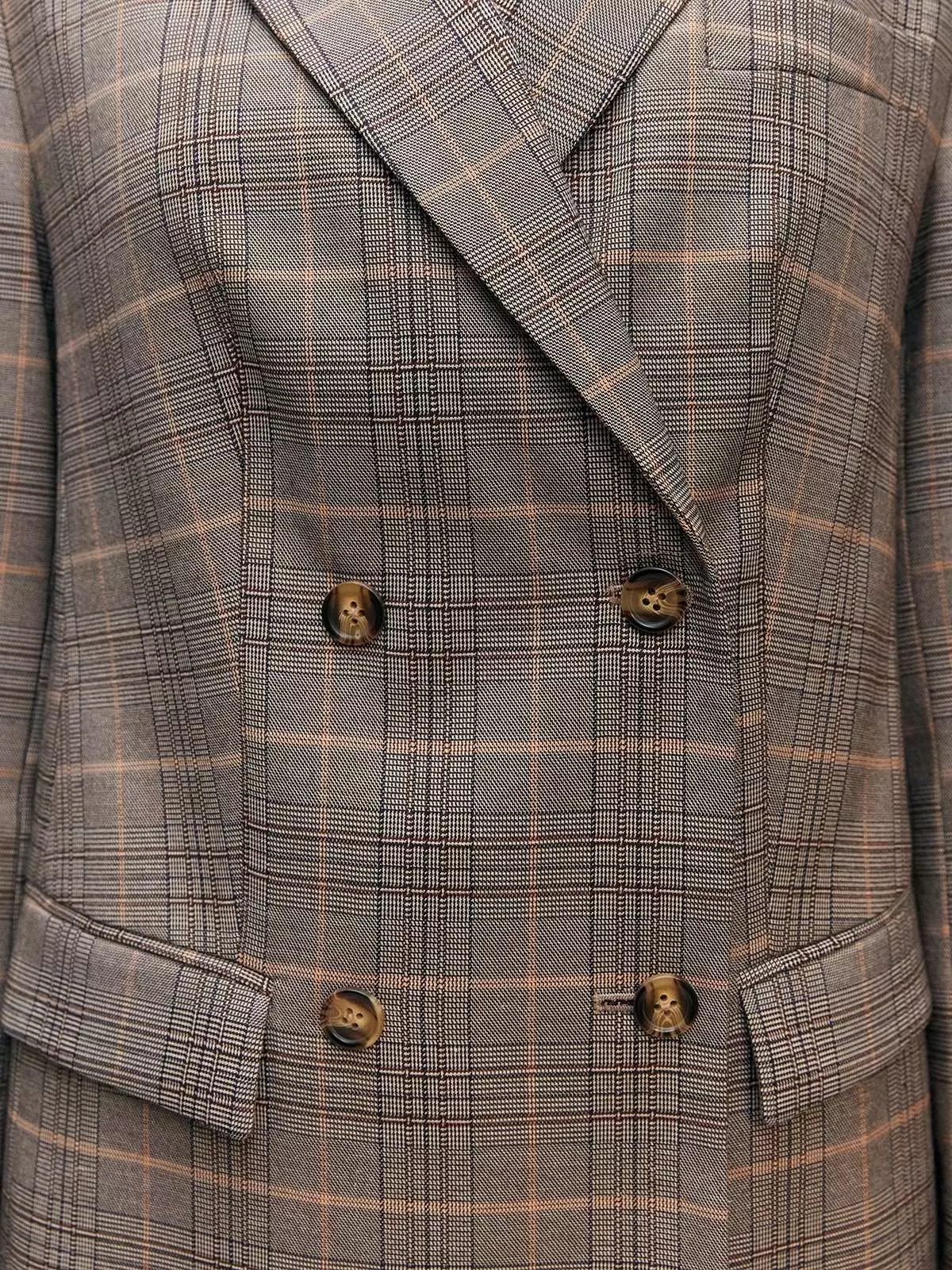 Double Breasted Plaid Blazer - Brown