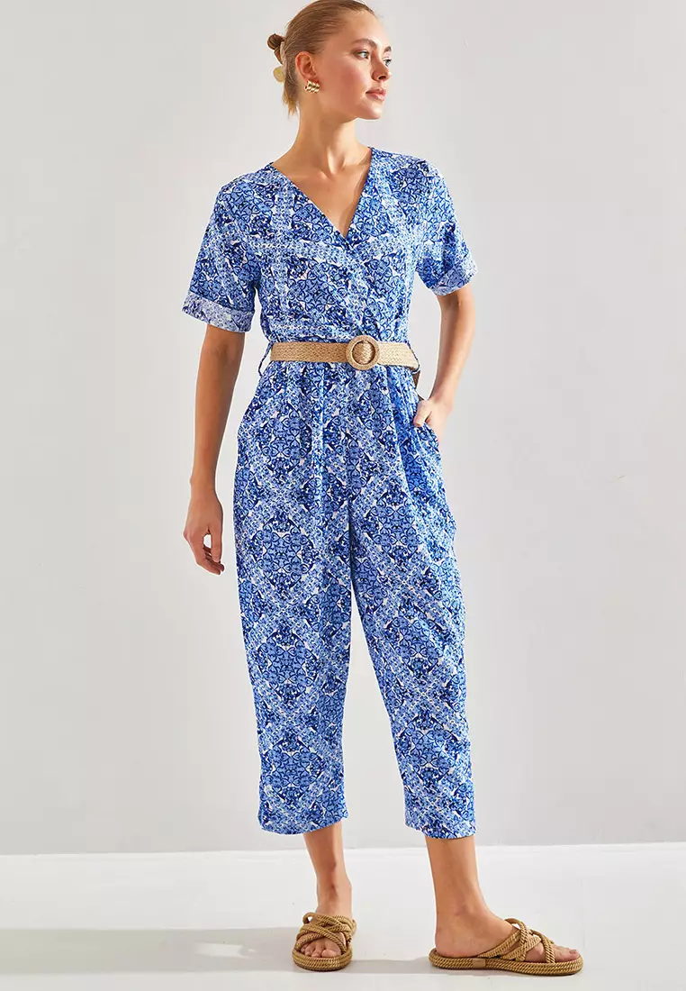 Bianco Lucci Double Breasted Collar Belted Jumpsuit