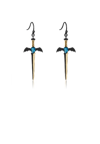 Glamorousky silver 925 Sterling Silver Plated Black Creative Personality Dagger Earrings with Blue Topaz F664BACD4A016EGS_1