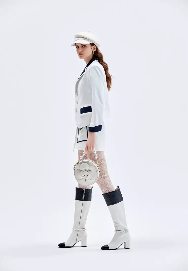 White Blazer With Contrast Navy Detail