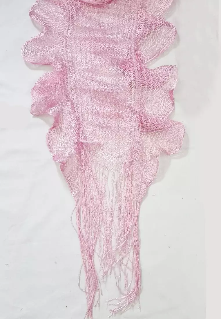 Crochet Frilled Scarf Metallic Pink
