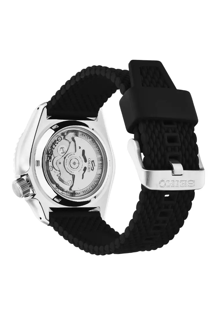 Seiko 5 Sports SKX Series Black Sunray Dial Black Silicone Band Automatic Watch SRPD73K2