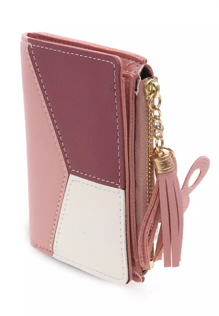 Dompet Mini Triple Color Design Simple Detail Zip - Pink Muda