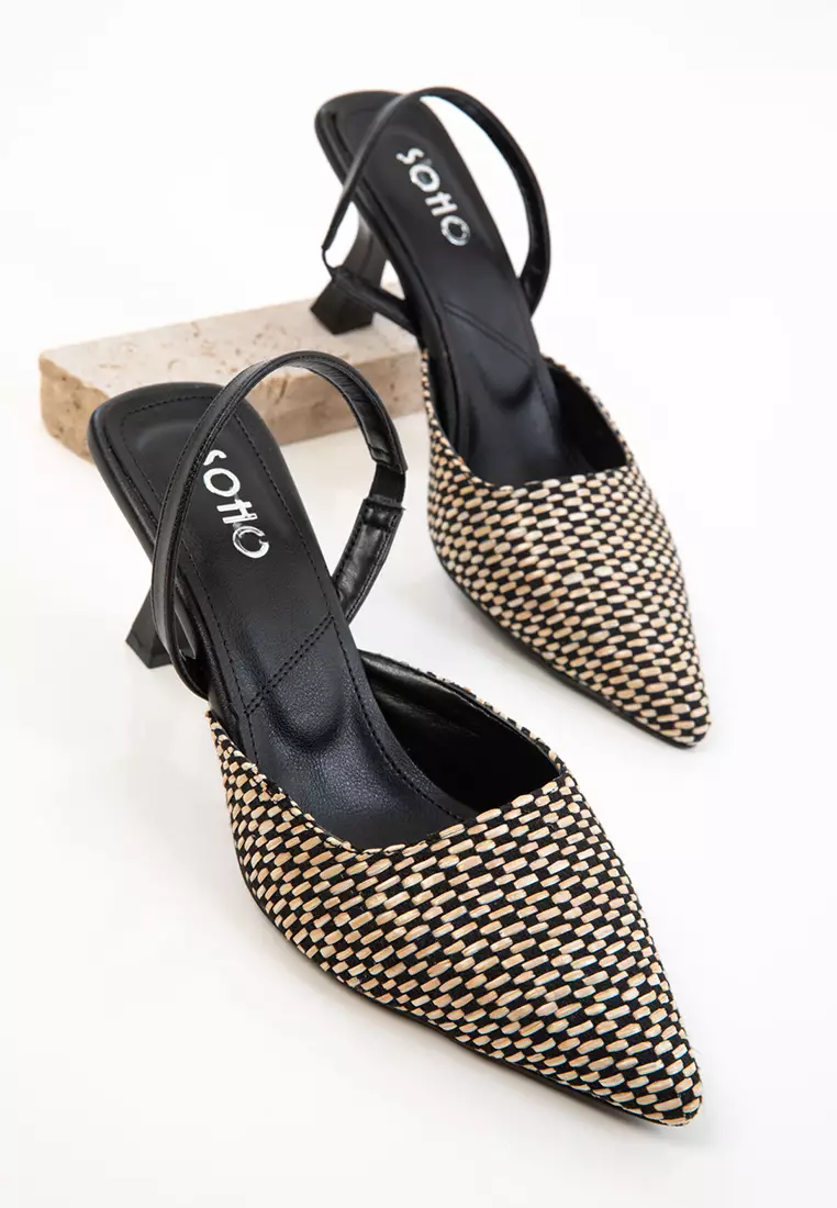 Black-Beige Women's Classic Heeled Shoes 20430