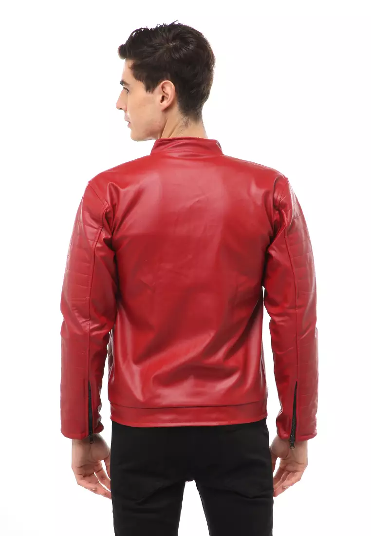 Halbert Outerwear Jaket Kulit Pria Waterproof & Windproof Material Leather ORIGINAL - Red