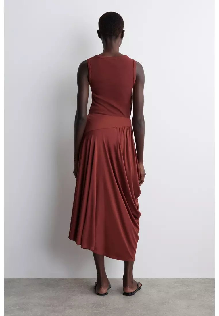 ASYMMETRIC DRAPED MIDI SKIRT