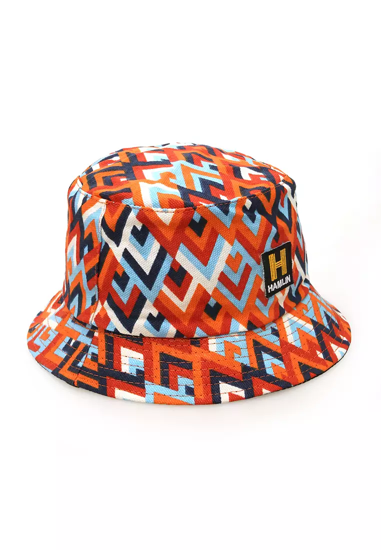 Kai Topi Bucket Motif Etnik Casual Hat Pria Wanita Material Canvas ORIGINAL - Orange