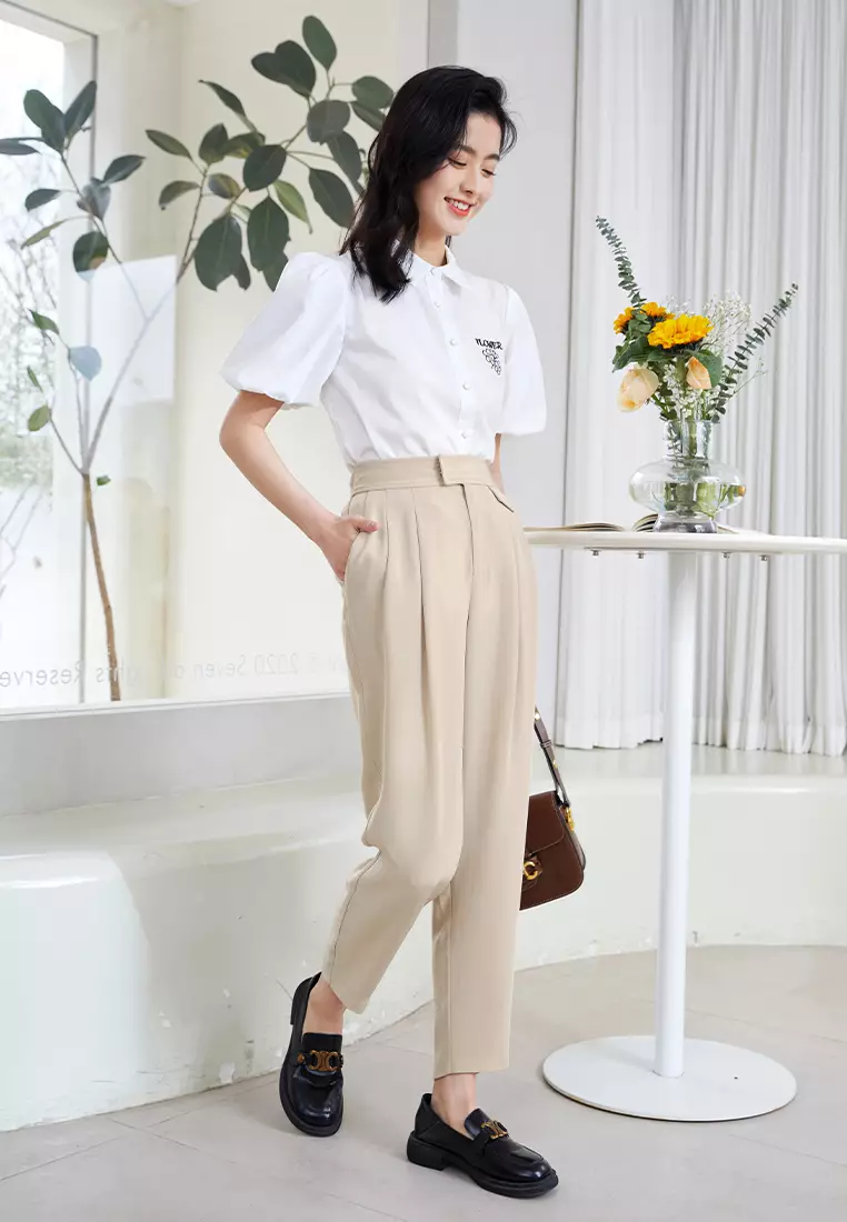 High Waist Slim Straight Pants