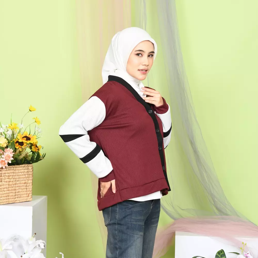 Kimo Colorblock Cardigan - Maroon M M19885 R78S5