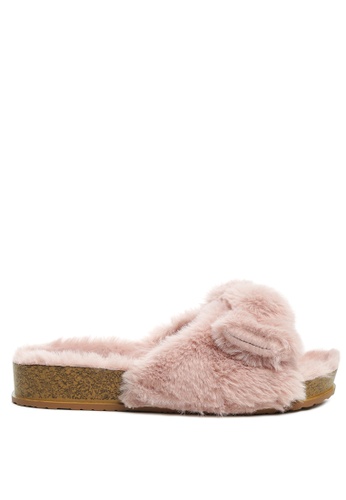 London Rag pink Bow Fur Flats in Pink E8658SH4EF079EGS_1