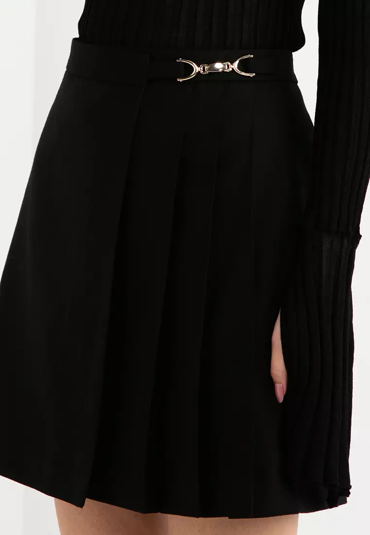Pleated Wool Mini Skirt