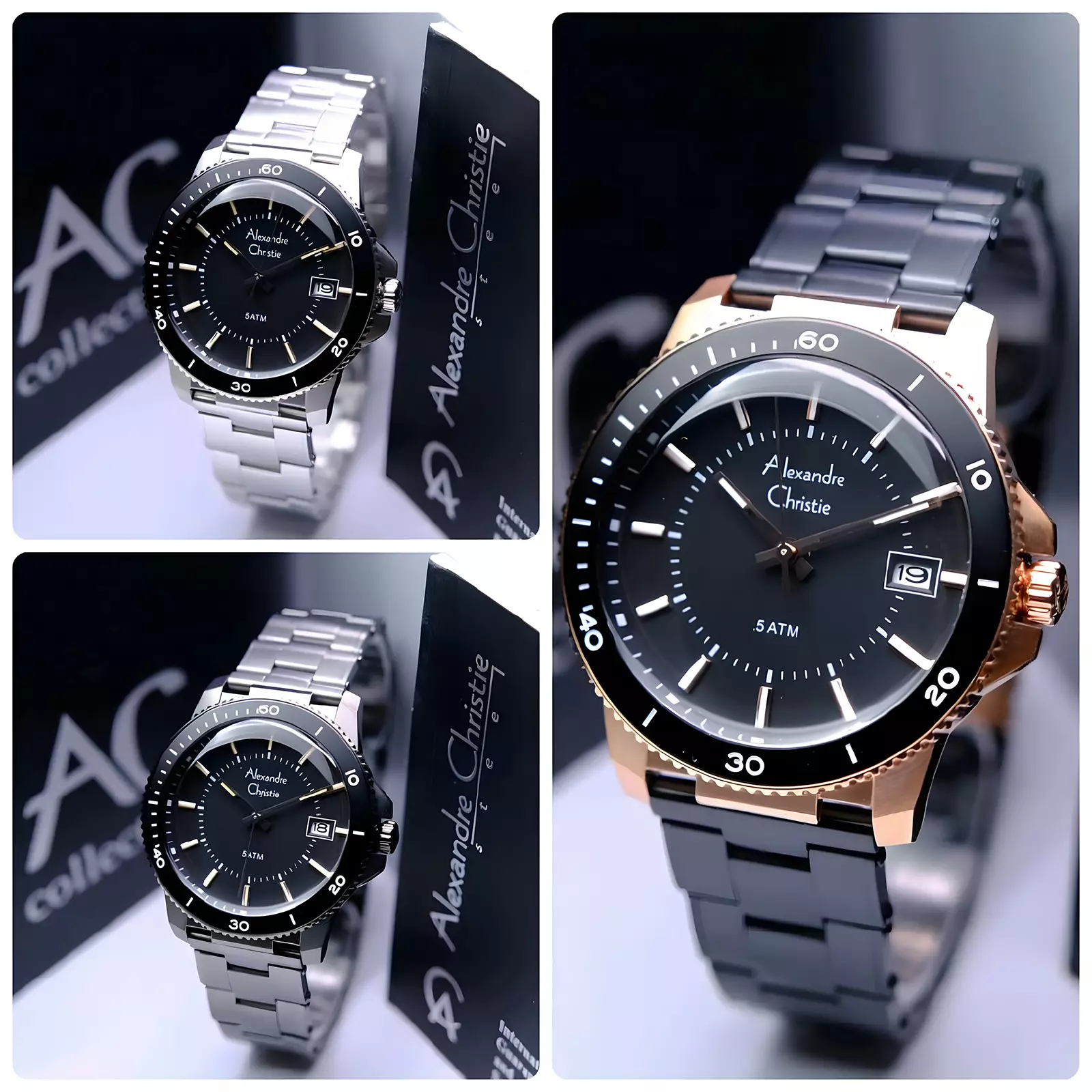 Alexandre Christie Sport - Jam Tangan Analog Pria - Silver Black - All Stainless Steel - 6141 MDBSSBA