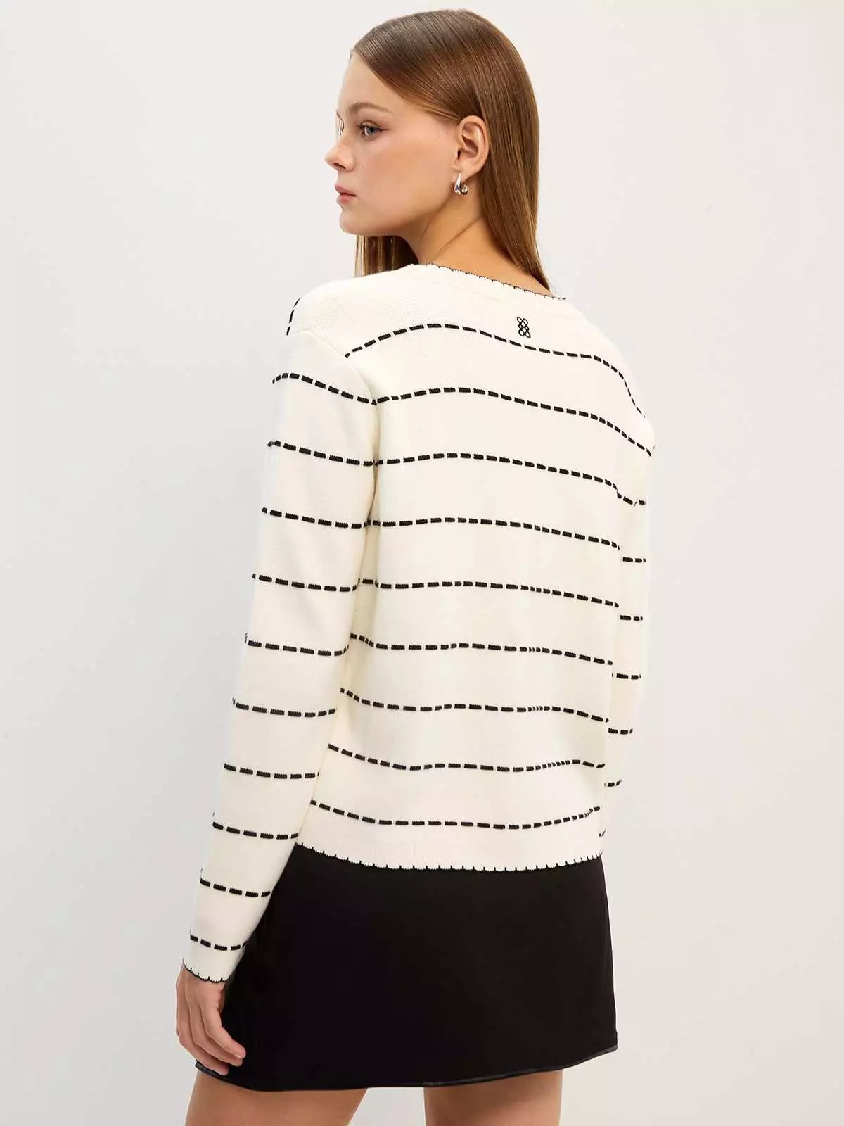 Contrast Stitched Stripe Cardigan - Cream