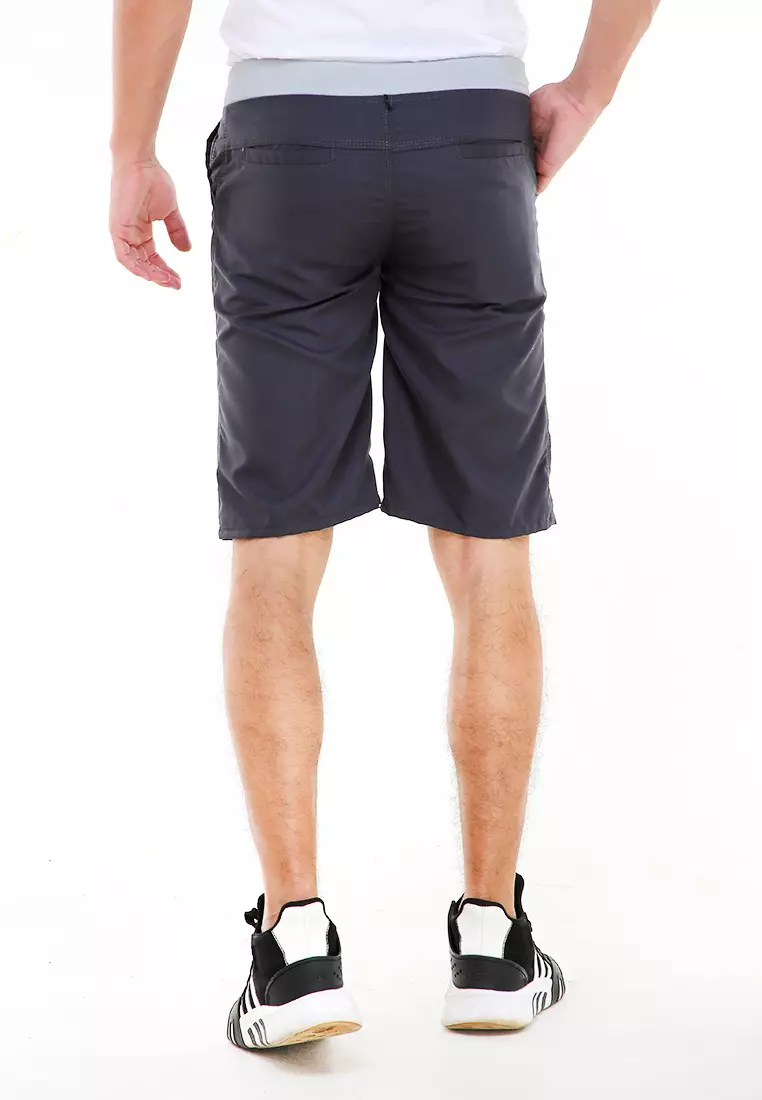 Rishham Celana Pendek Pria Polos Elastic Rubber Casual Short Pants Material Cotton ORIGINAL - Gray