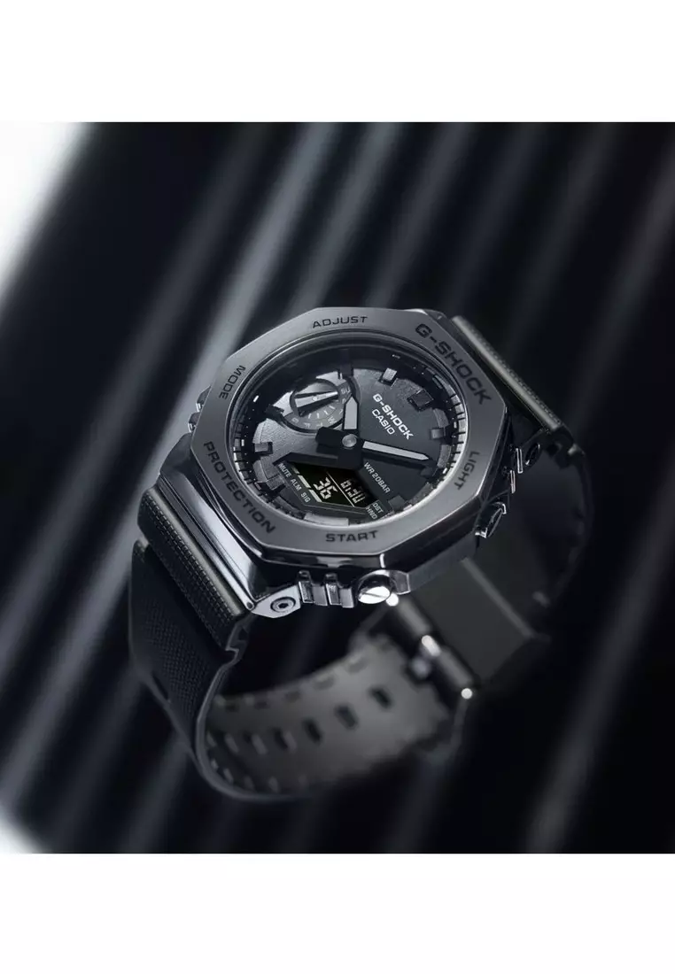 GM-2100BB-1A Analog-Digital Men's Sport Watch with Metal Bezel and Black Resin Band
