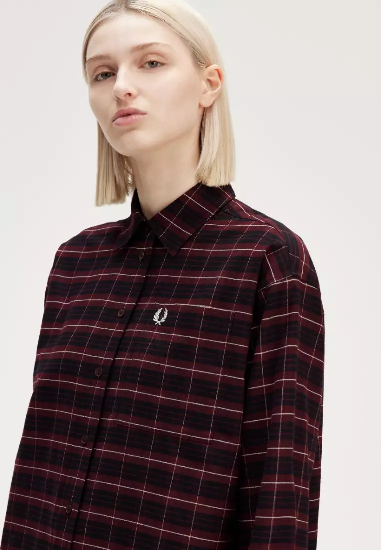 Fred Perry D8176 Check Oxford Shirt Dress (Oxblood)