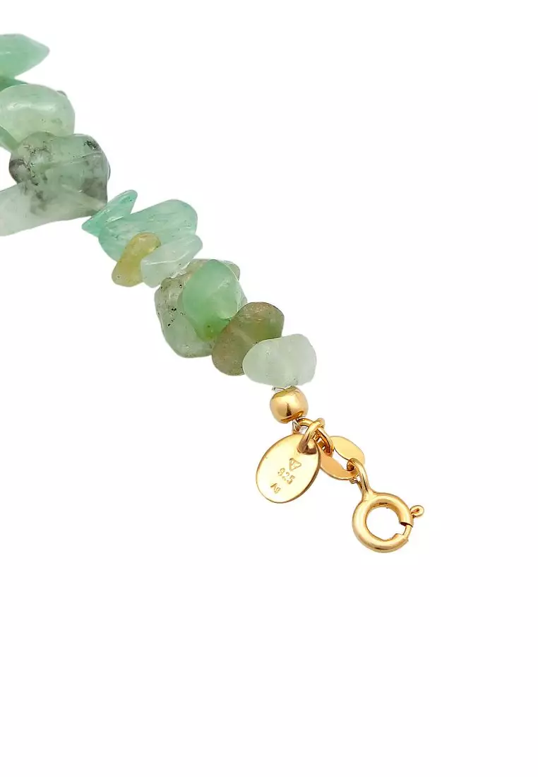 Kalung Perhiasan Perak 925 Wanita Choker Timeless Trend Aventurine Stones Gold Plated