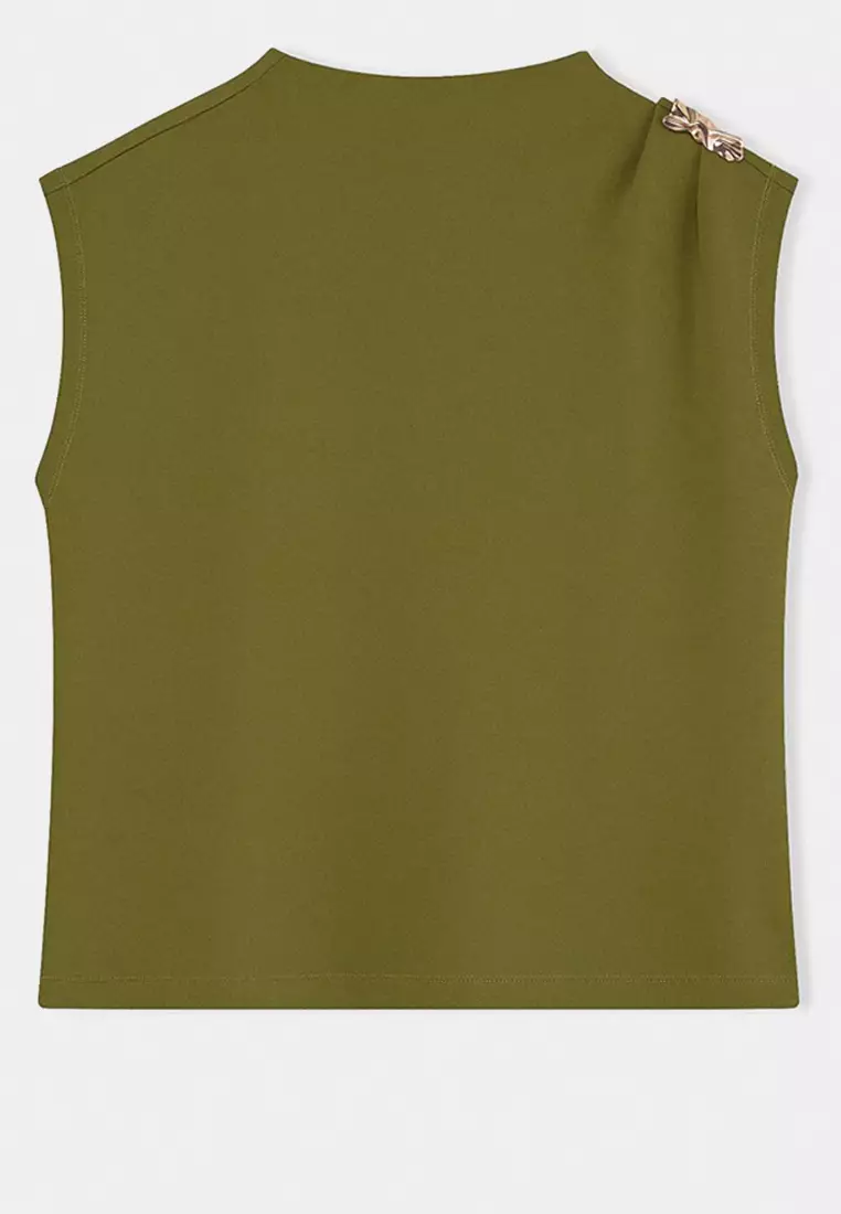 Oil Green Accessory Detailed Draped Flexible Knitted Plus Size Blouse Tbbss26Af00074