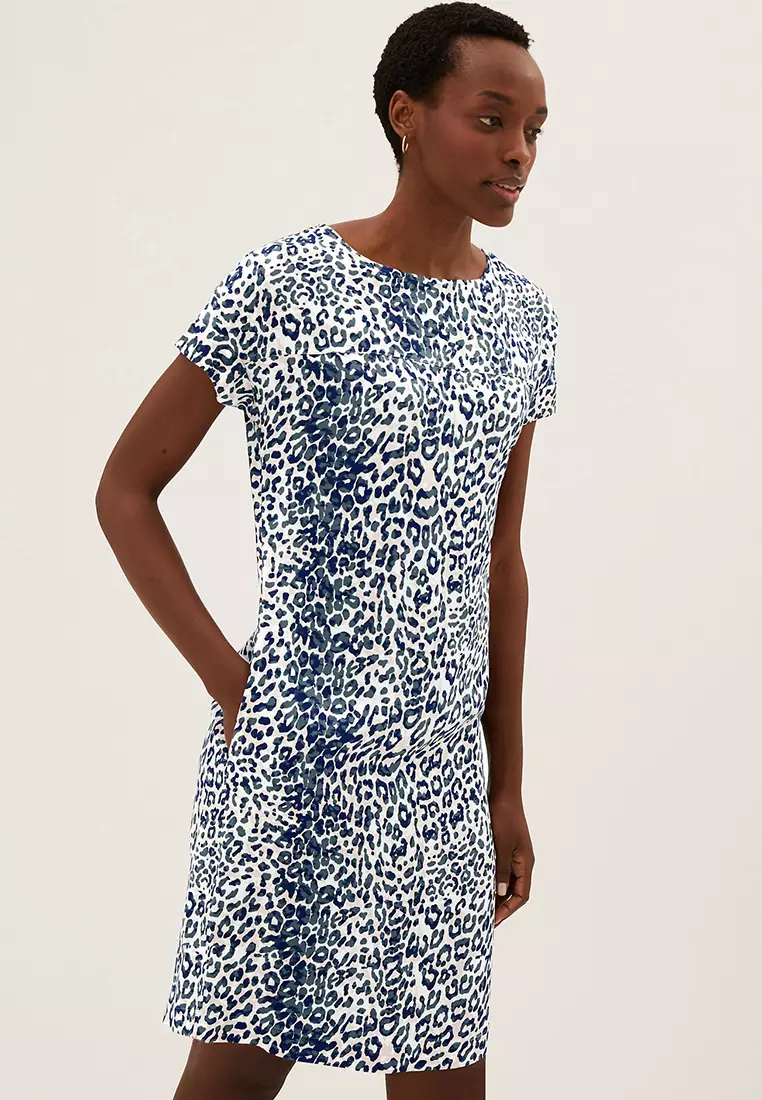 Jual Marks Spencer Animal Print Short Sleeve Shift Dress