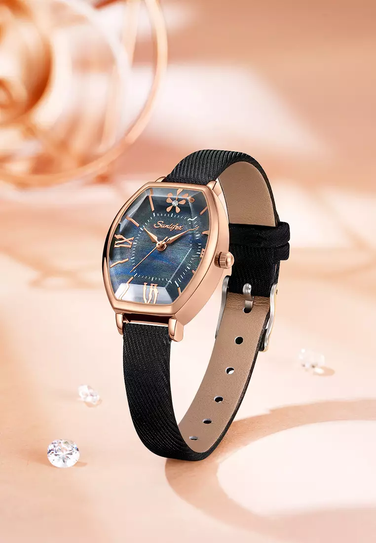 Jam Tangan Wanita Original Kasual Tali Kulit Elegan Style Jam Tangan Cewek SL6118 black