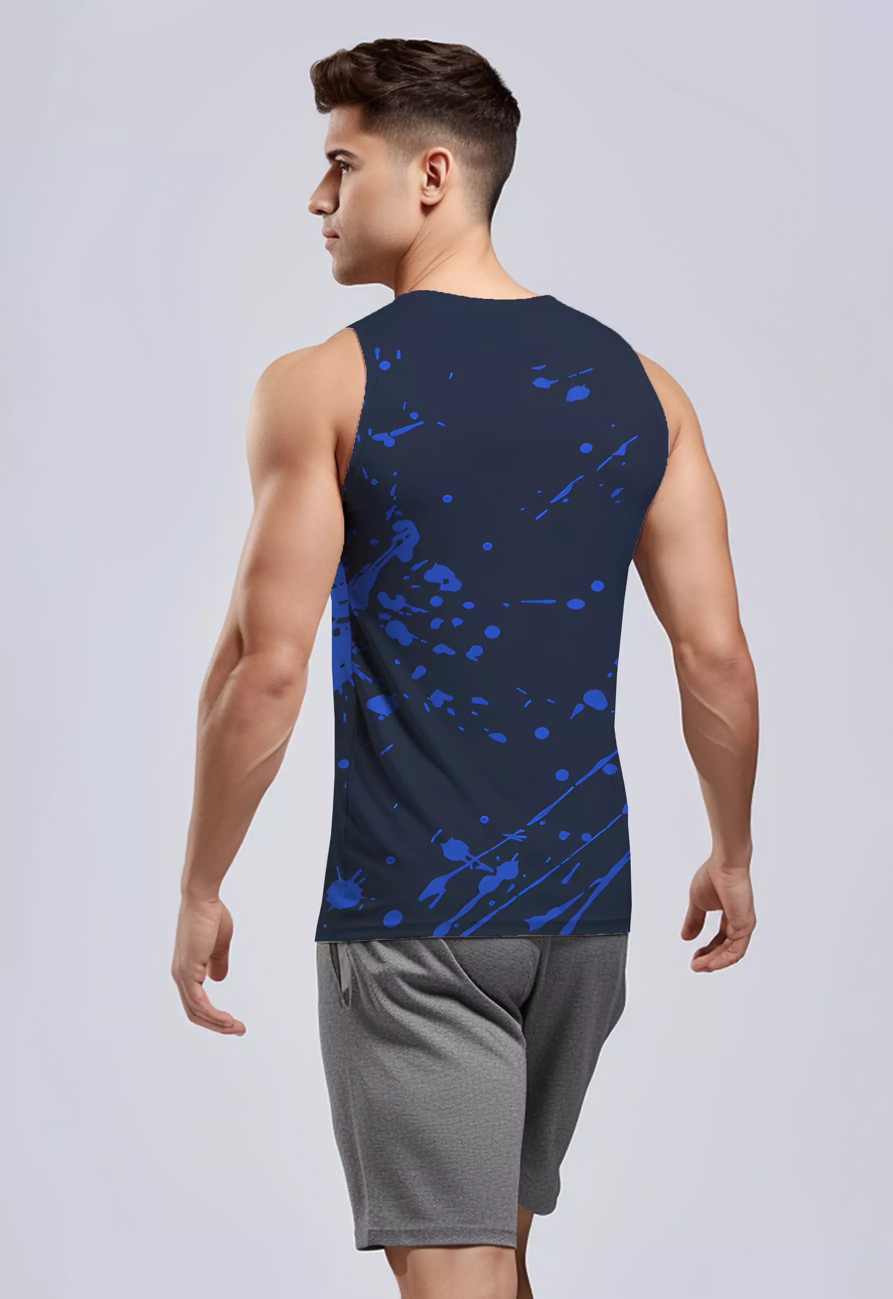 MSA31 Tank Top Muscle Tee Gym Crossfit Olahraga Td Bolt Anti Bau 4way stretch "blue splat"