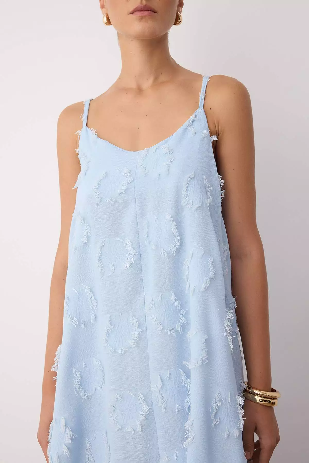 Blue Plain Midi Woven Dress Twoss25El00905