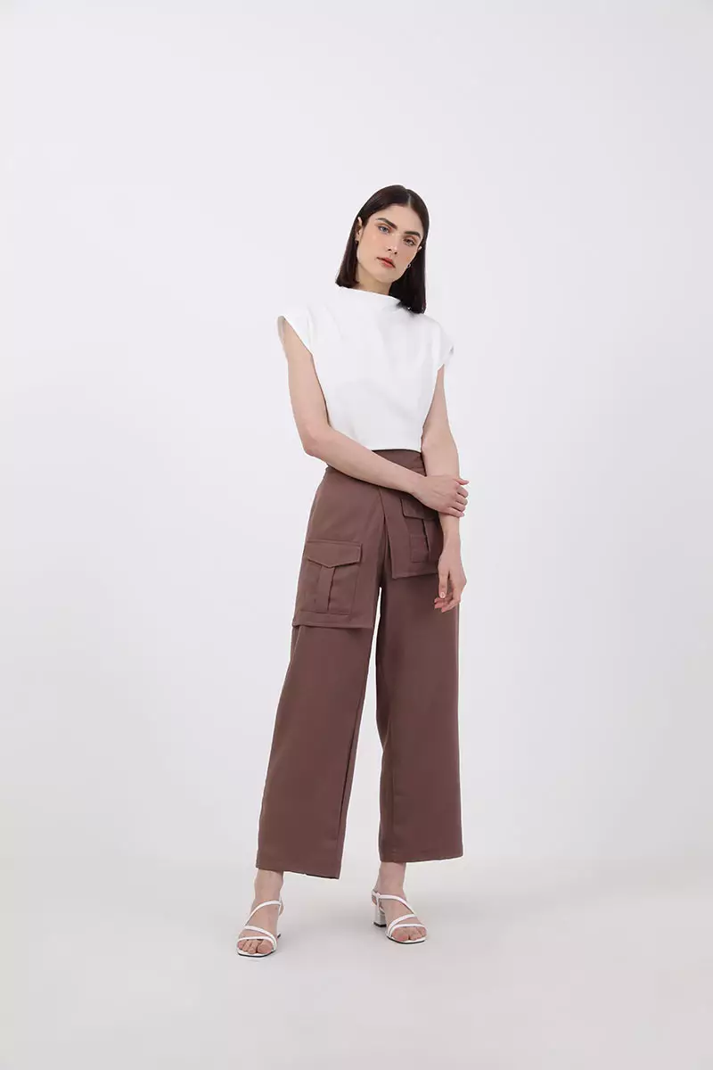 Celana Bahan Sofia Reva Layer Pants Dark Brown