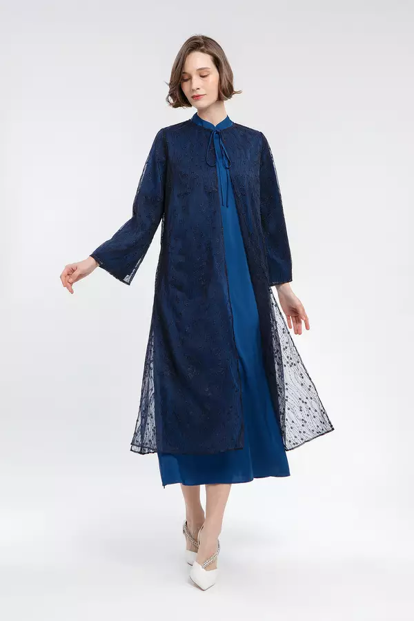 MINIMAL - Askana - Gamis Lace Motif Bunga - Navy Colour Navy