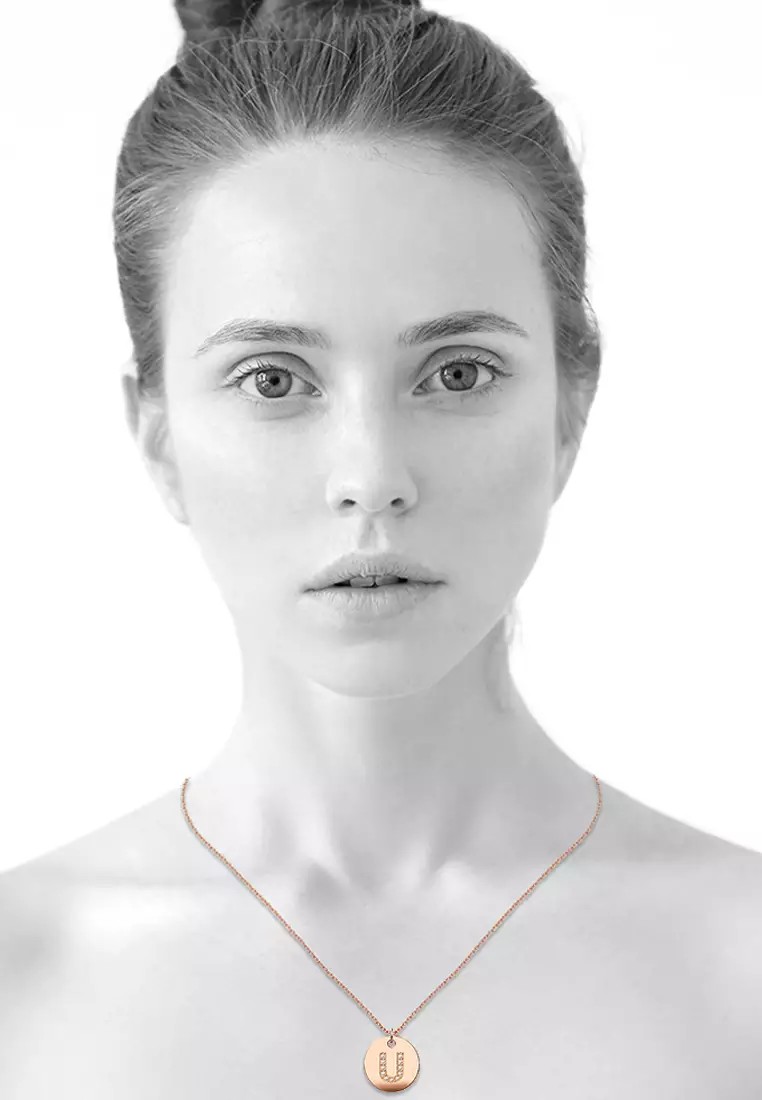 Initials Fabulous Alphabet Letter Necklace Rose Gold Layered Steel Jewellery - U