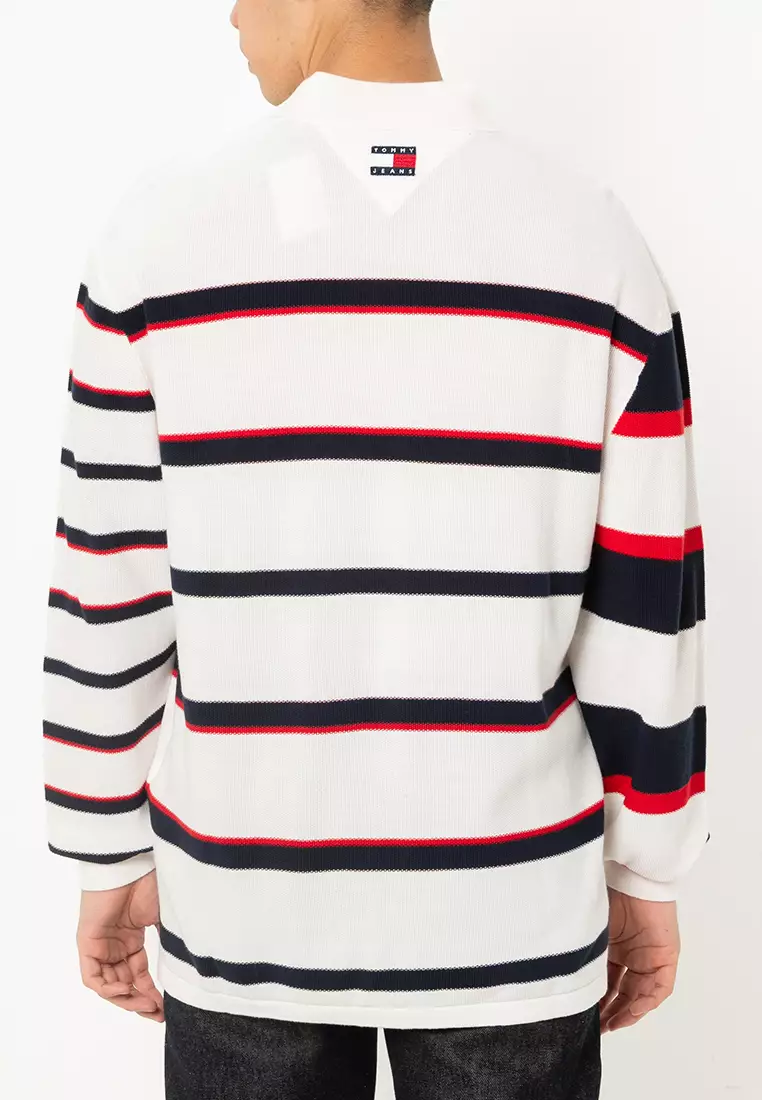 Knitted Long Sleeve Striped Polo Shirt - Tommy Jeans