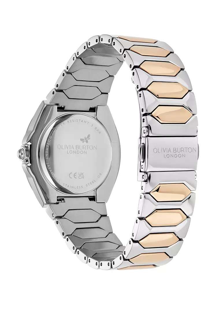 Olivia Burton Chalk Blue Sunray Dial with CD Textured Outer Ring TT SS/RG Honeycomb Link Bracelet 34mm - 24000204