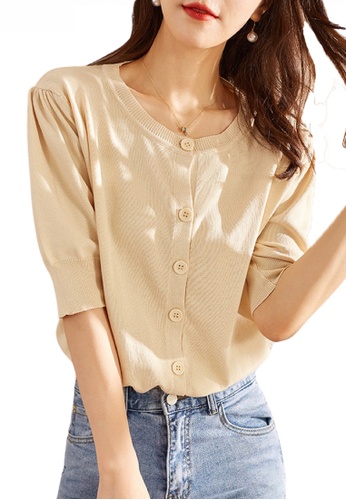 HAPPY FRIDAYS Puff Mid Sleeve Knit Top JW ZX-60218 6613DAA02D7074GS_1