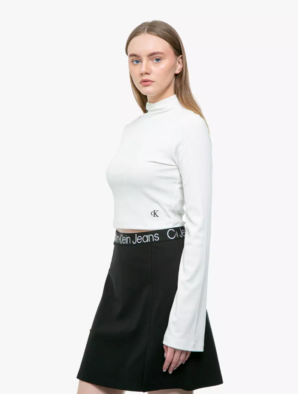 CALVIN KLEIN JEANS - RIB HIGH NECK T-SHIRT - White - white